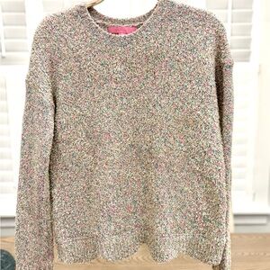 Lilly Pulitzer Pink, Aqua and Green Crew Neck Sweater with a scalloped bottom